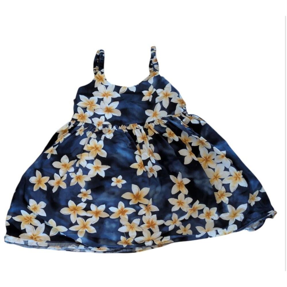 Royal Hawaiian Creations Girls Blue Plumeria Floral Muumuu Sundress, Size 2XL